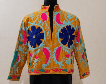 Suzani Jacket, Women Nehru Jacket Artisan Uzbek Design Coat | Velvet  | Embroidered Waistcoat