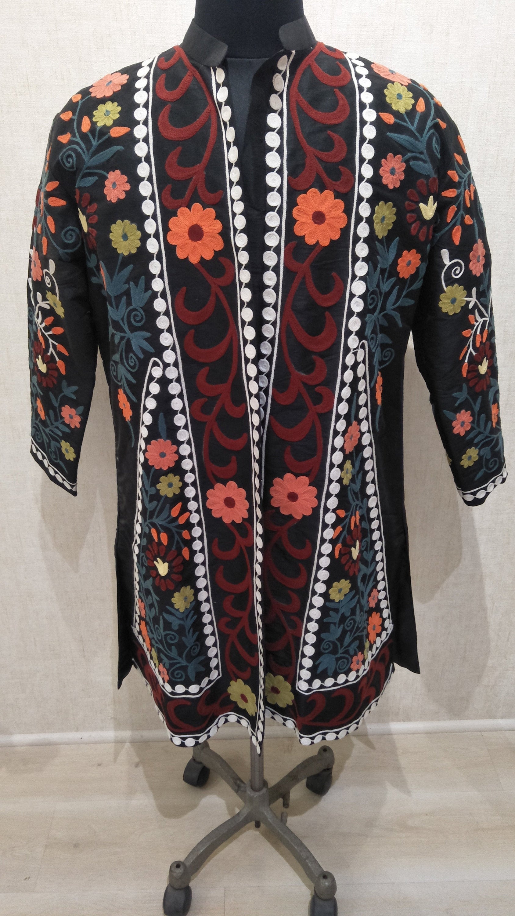 100 silk multi flower jacket with cashmere embroidery Etsy