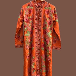 Embroidered Silk Jacket: Women Long Overcoat Suzani Work Boho Coat