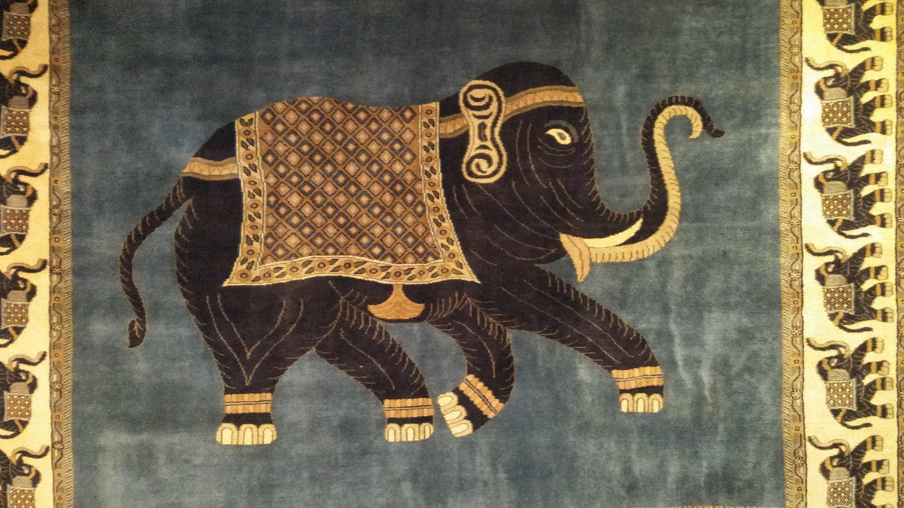 India Traditional Elephant Design Wool Carpet Area Rug Size 8 Etsy