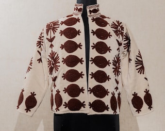 Velvet Suzani Jacket, Embroidered Uzbek Artisan Coat, Women Wear Waistcoat