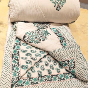 Hand Block Printed Jaipuri Cotton Quilt - Lightweight Indian Bedspread