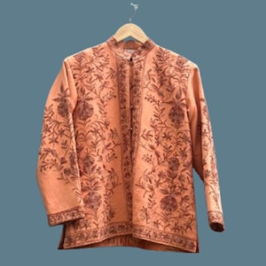 Embroidered Silk Suzani Jacket: Boho Duster Coat, Orange Luxury Outerwear