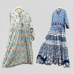 Set of 2 Maxi Dress: Indian Printed Cotton Long Dress, Elegant Full Length Gown