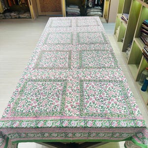 Block Printed Tablecloth, Dining Table Cover, Handcrafted Indian Table cover, Boho Floral Design, Mid Century Wedding & Party Decor Events