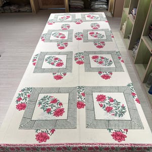 Block Print Cotton Tablecloth 72x108: Indian Floral Dining Table Cover