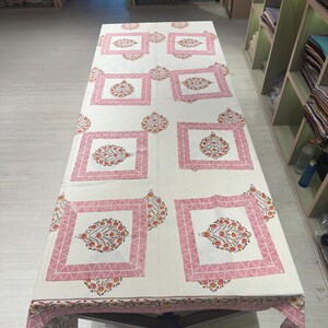 Block Print Cotton Tablecloth: Indian Floral Dining Table Decor (72x108&quot;)