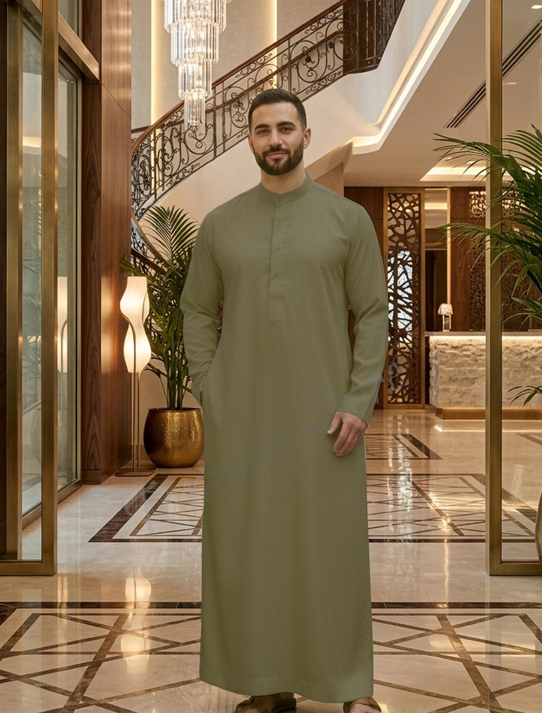 Thobe Saudita Maniche Lunghe In Mista Cotone, Vestito Tradizionale Per Uomo, Disponibile In Molte Taglie E Colori