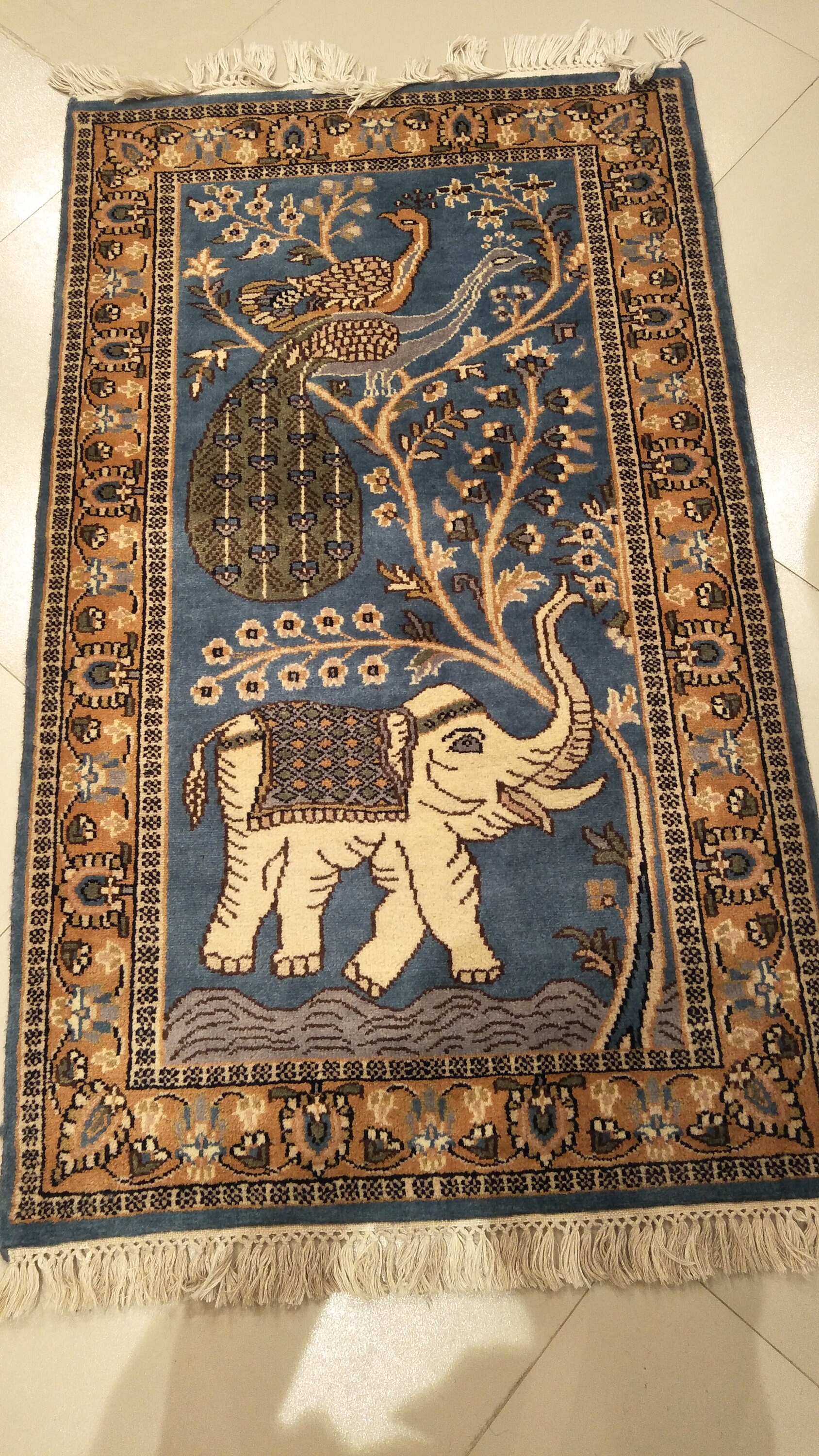 India Traditional Elephant Design Wool Carpet Area Rug Size 2.5 X 4