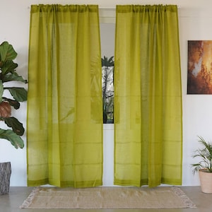 Solid Color Cotton Curtain Panel: Handmade Window Drapery, Custom Size - Set of 2