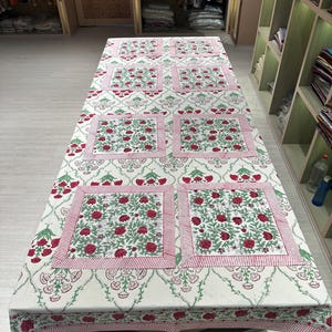 Block Print Tablecloth: Indian Floral Cotton Table Cover, Dining Table Decor (72x108&quot;)