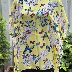 Silk Butterfly Print Kaftan: Short Beach Cover-Up Dress