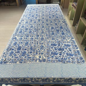 Block Print Cotton Tablecloth 72x108&quot;: Indian Floral Dining Table Cover