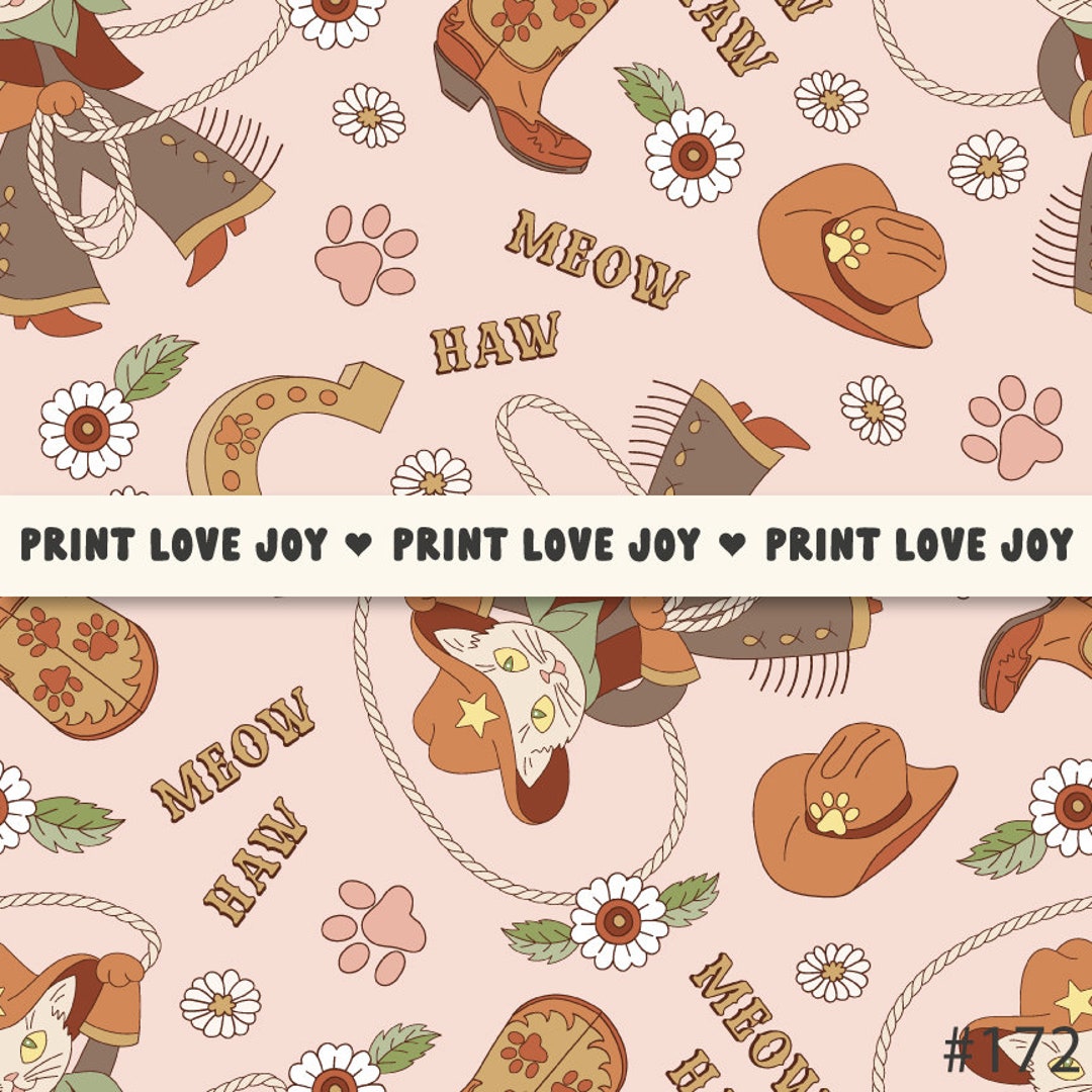 Red Western Repeat Pattern Western Cat Cowboy Rodeo Seamless Repeat Pattern File for Fabric ...