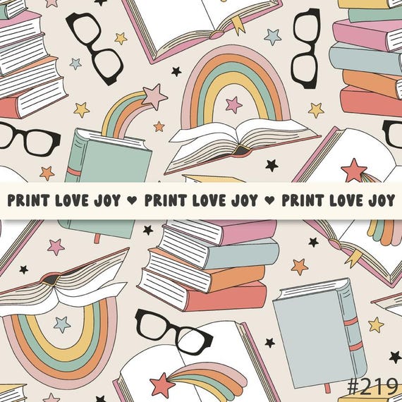 Book Lover Seamless Pattern | Reading Rainbow Digital Paper | Book Stack Pattern | Teacher Reading Background | Cute Reader Aesthetic Repeat