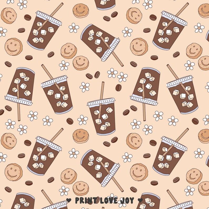 Eiskaffee Muster | Neutrales ästhetisches digitales Papier | Kaffeeliebhaber Muster | Kaffee und Kekse wiederholen Bild 2