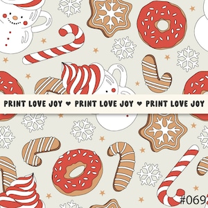 Retro Groovy Weihnachtsdessert Donut Pfefferminz Süßigkeiten Lebkuchen Trinkbecher Nahtlose Musterdatei für Fabric Sublimation