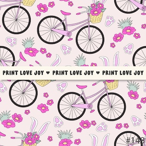 Barbie retrò rosa Pasqua primavera bicicletta bici giro all'aperto file modello senza cuciture stampa tessuto carta digitale stampabile