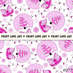 Barbie Pink Chrystal ball with Christmas tree Seamless Repeat Pattern file for Fabric Sublimation