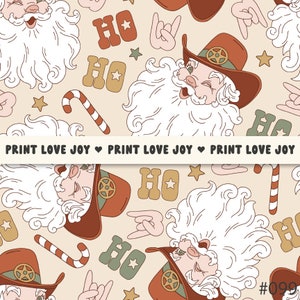 Retro Groovy Cowboy Howdy Christmas Santa Ho Ho Ho vibes Nahtlose Musterdatei für Fabric Sublimation