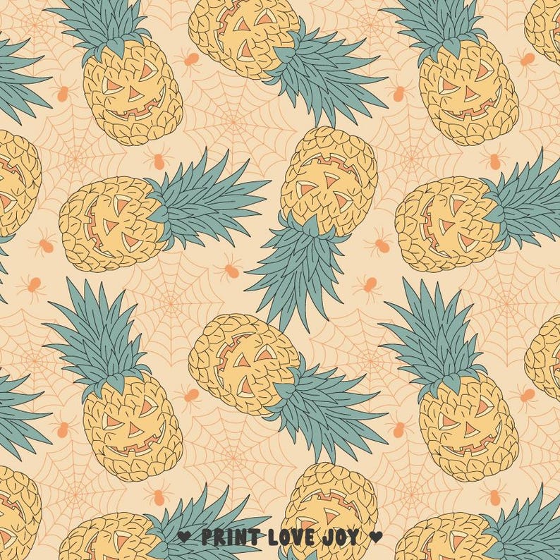 Halloween Pineapple Seamless Pattern | Tropical Spooky Summer Digital Paper | Pineapple Pumpkin Background | Halloween Beach Repeat image 2
