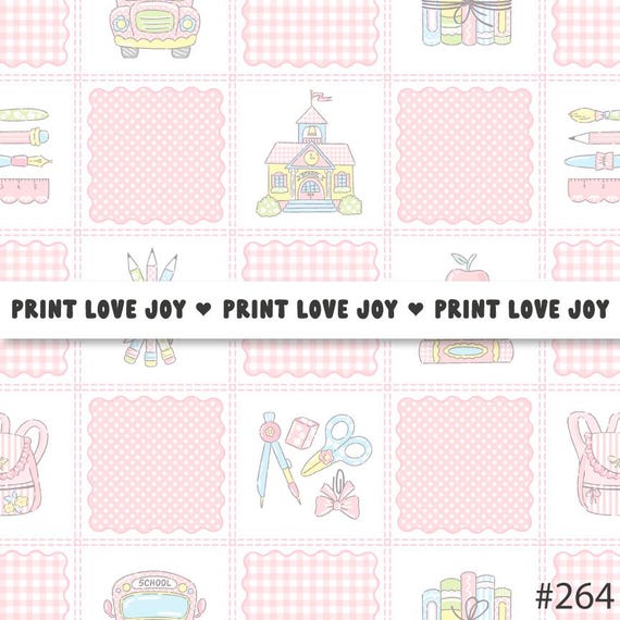 Coquette School Patchwork Seamless Pattern | Grandmillennial Pastel Classroom Quilt Digital Paper | Cute Kawaii Stationery Pattern