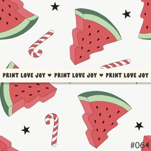 Groovy Weihnachten Yummy Watermelon Tree Peppermint Candy Tropical Summer Xmas im Juli Seamless Repeat Pattern-Datei für Fabric Sublimation