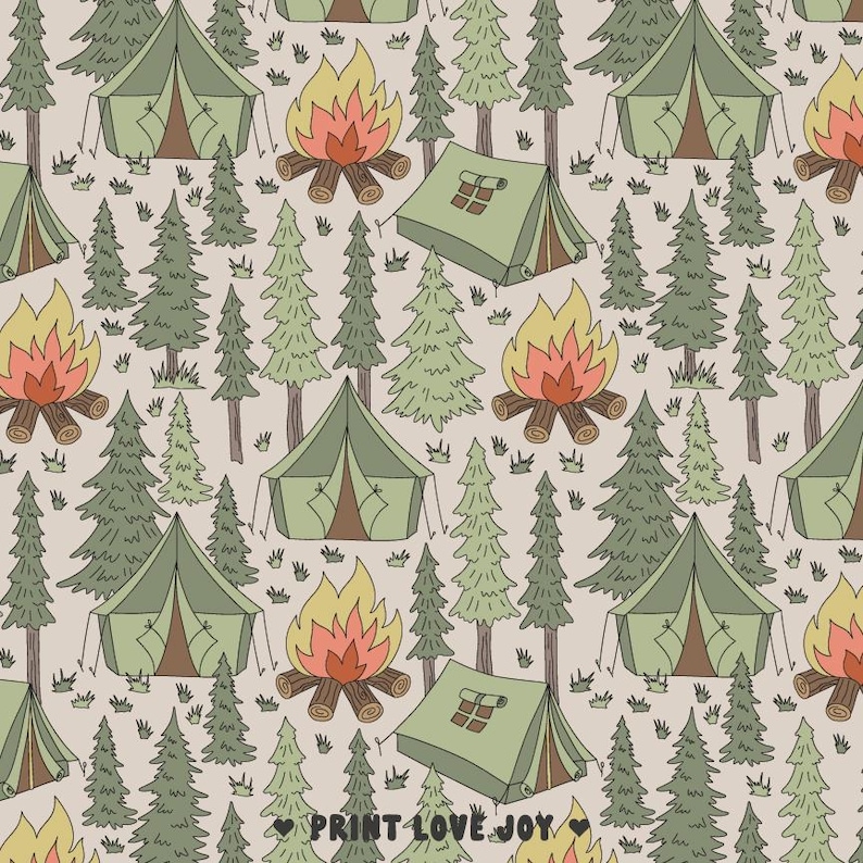 Camping Seamless Pattern | Outdoor Adventure Digital Paper | Forest Camping Pattern | Campfire Tent Pattern | Nature Camping Background image 2