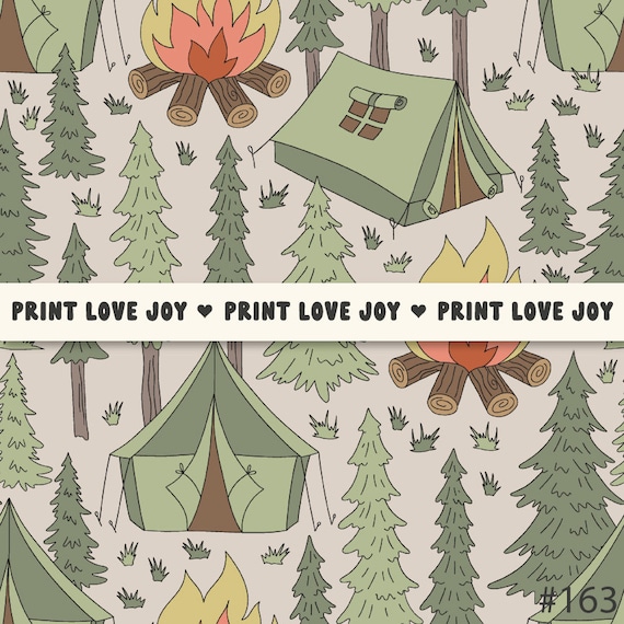 Camping Seamless Pattern | Outdoor Adventure Digital Paper | Forest Camping Pattern | Campfire Tent Pattern | Nature Camping Background