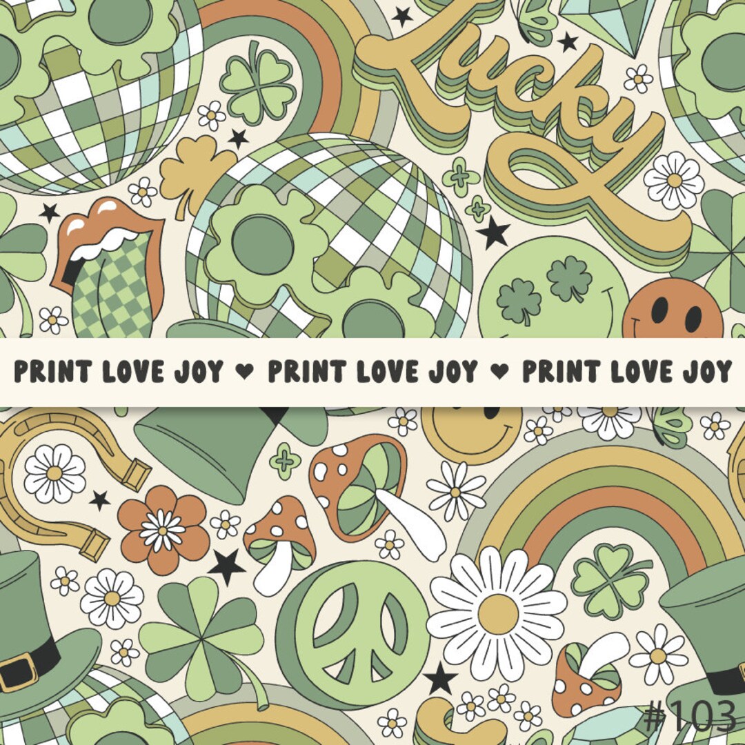 Retro Groovy Hippie Saint Patrick Day Lucky Iris Vibes Seamless Repeat ...