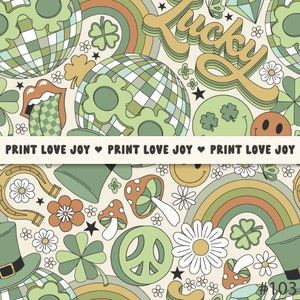 Retro Groovy Hippie Saint Patrick Day Lucky Iris vibes Fichier de motif de répétition sans couture pour la sublimation de tissu