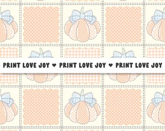 Coquette Bow Pumpkin Seamless Pattern | Cute Fall Pumpkin Digital Paper | Patchwork Pumpkin Pattern | Cottagecore Autumn Background