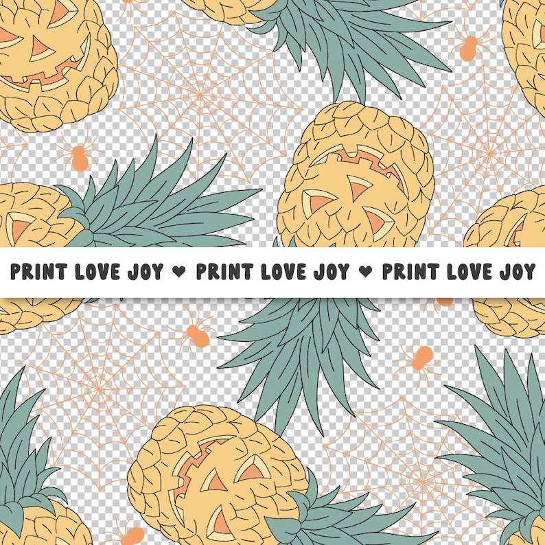 Halloween Pineapple Seamless Pattern | Tropical Spooky Summer Digital Paper | Pineapple Pumpkin Background | Halloween Beach Repeat image 3