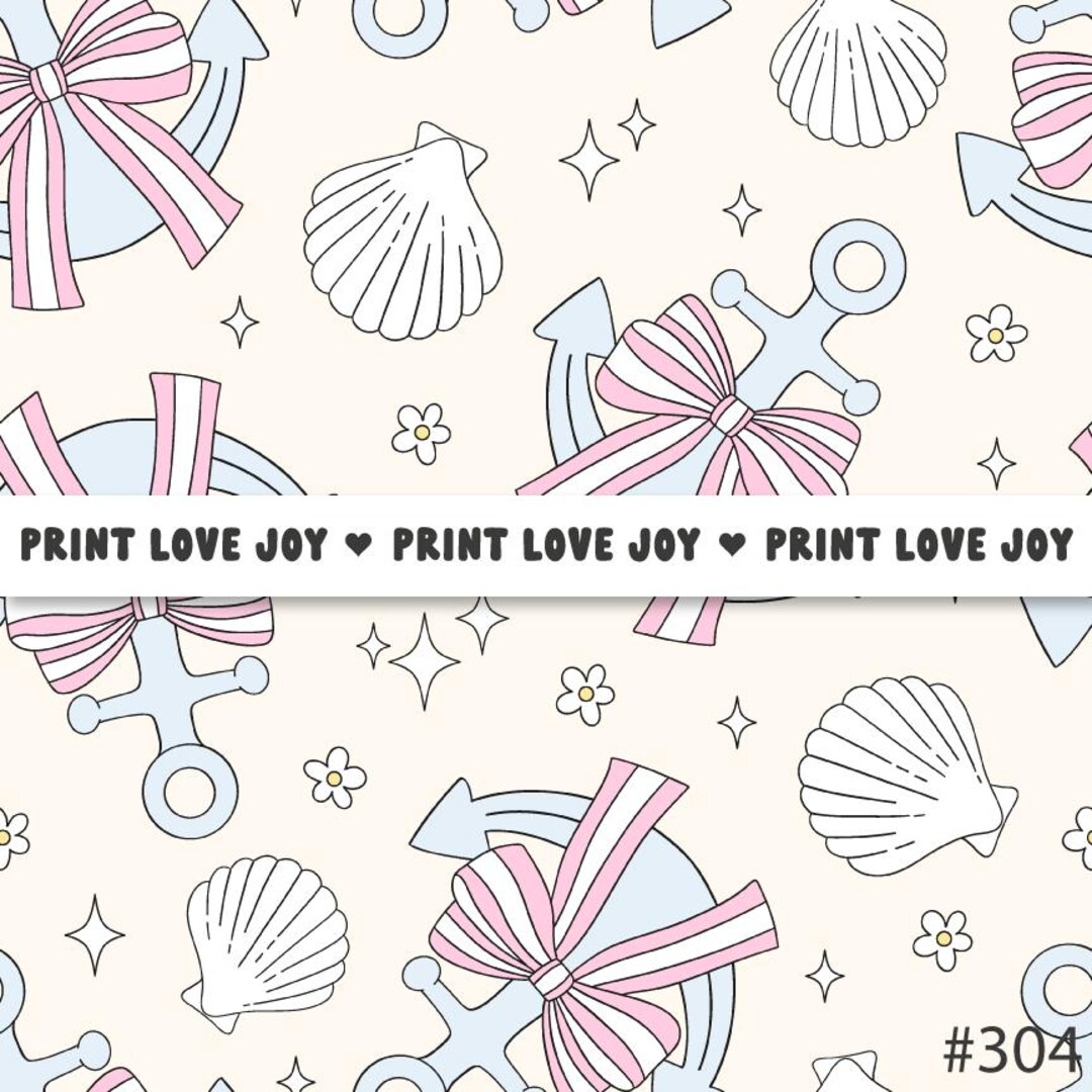 Coquette Anchor and Seashell Seamless Pattern | Nautical Bow Digital ...