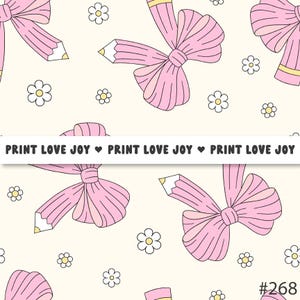 Coquette Back to School Pencil Bows Seamless Pattern, Cute Pencil Seamless Pattern, Preschool Seamless Design
