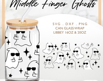 Middle Finger Ghosts Svg ⟡ Spooky svg ⟡ Halloween Svg ⟡ Coffee Glass Can ⟡ Libbey 16oz Beer Can Glass Svg ⟡ Wrap File For Cricut