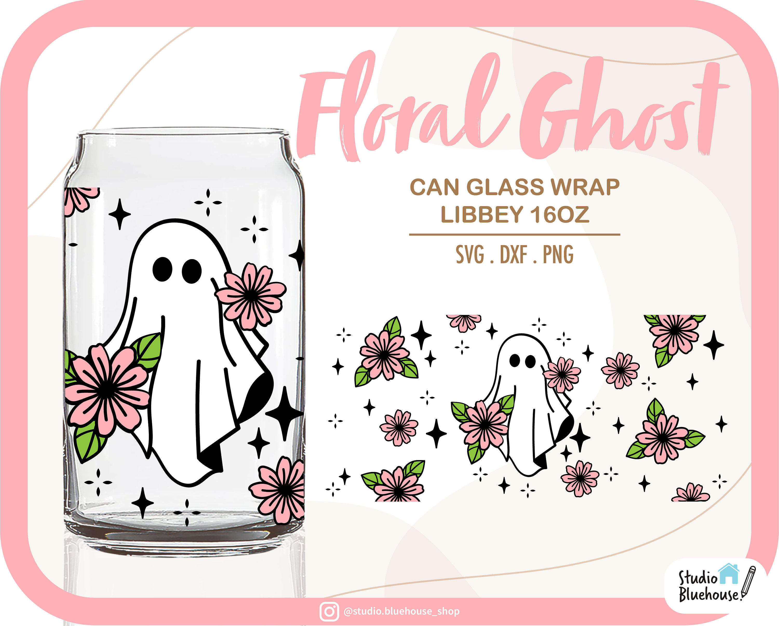 Floral Ghost Svg ⟡ Spooky Vibes Svg ⟡ Halloween Ghost Svg ⟡ Libbey 16oz Beer Can Glass Svg ⟡ Wrap File For Cricut Png , Svg , Dxf