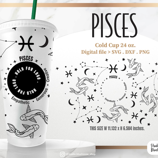 PISCES | Seamless Wrap | Svg for 24oz Cold Cup | Zodiac Horoscope | Reusable | ⟡ Full Wrap Sbux 24oz Venti Cold Cups ⟡ SVG PNG file