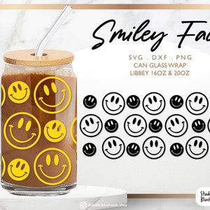 Libbey Glass 16oz | 20oz ⟡ Retro Smiley Face Svg ⟡ Glassware Svg ⟡ Groovy Svg ⟡ Funky Png ⟡ Wrap Files  Cricut & Silhouette png, svg, dxf