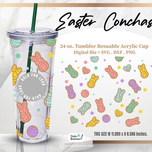 Pâques Peeps Conchas Svg ⟡ Easter Bunny Conchas Svg ⟡ Pain mexicain Svg ⟡ Emballage complet pour gobelet réutilisable en acrylique de 24 oz ⟡ Fichier PNG SVG