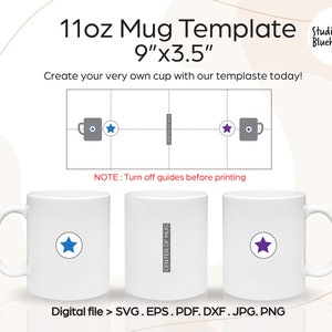 Minimalist Mug Size Chart, Coffee Mug Mockup , 11oz and 15oz White Mug,  Done for You, Download as JPG, Editable Template, Inches and Cm 