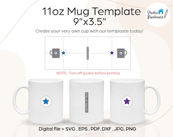11oz Mug Sublimation Template: Full Wrap Design (SVG, PNG, PDF)