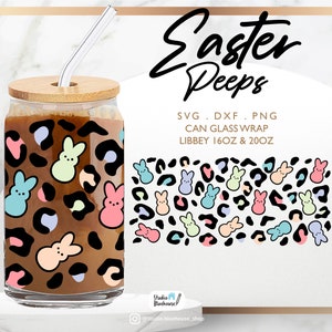 Libbey Glass 16oz | 20oz ⟡ Easter Leopard Svg ⟡ Leopard Peeps ⟡ Easter Rabbit Peeps Svg ⟡ Easter Candy ⟡ Wrap Files for Cricut & Silhouette