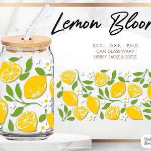 Verre Libbey 16 oz | 20oz ⟡ Lemon Bloom Svg ⟡ Fruit Svg ⟡ Printemps ⟡ Summer Svg ⟡ Floral Svg ⟡ Wrap Files Cricut & Silhouette png, svg, dxf