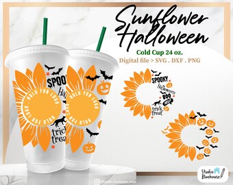 Tournesol citrouille coupe froide SVG, habillage complet Halloween (fichier numérique)