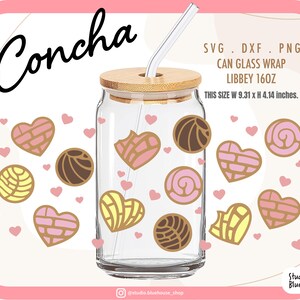 Concha Svg ⟡ Valentine Sweet ⟡ Pan Dulce SVG ⟡ Mexican Sweet ⟡ Libbey 16oz Can Shaped Glass ⟡ Wrap File For Cricut Png , Svg , Dxf