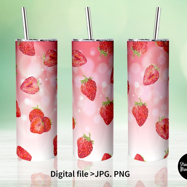 Strawberry Tumbler , Fruit Tumbler , 20 oz Skinny Tumbler for Straight/Tapered Sublimation Design ,Tumbler PNG File Digital Download