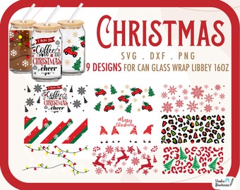 Kerst Libbey 16oz blikje glasfolie SVG, PNG DXF