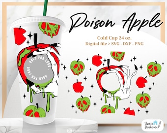 Poison Apple Svg ⟡ Witch Poison Svg ⟡ Halloween Svg ⟡ Full Wrap ⟡ Pour Sbux 24oz Venti Cold Cups ⟡ Fichier PNG SVG