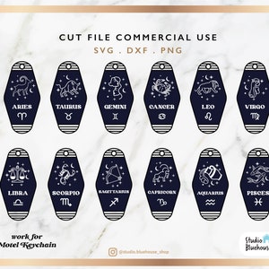 Motel Keychain Svg ⟡ Zodiac Svg ⟡ Zodiac Sign SVG ⟡ Astrology Sign Svg ⟡ zodiac gift  ⟡ Cut File For Cricut & Silhouette